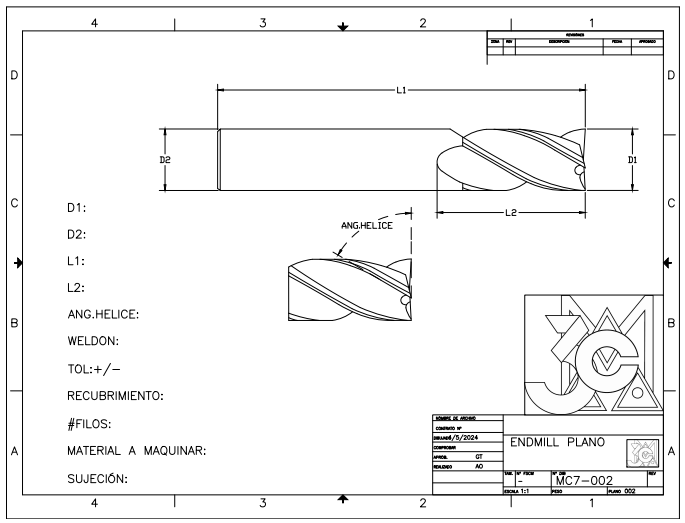 PLANOS DE ENDMILL ESPECIAL SQ MEXICO